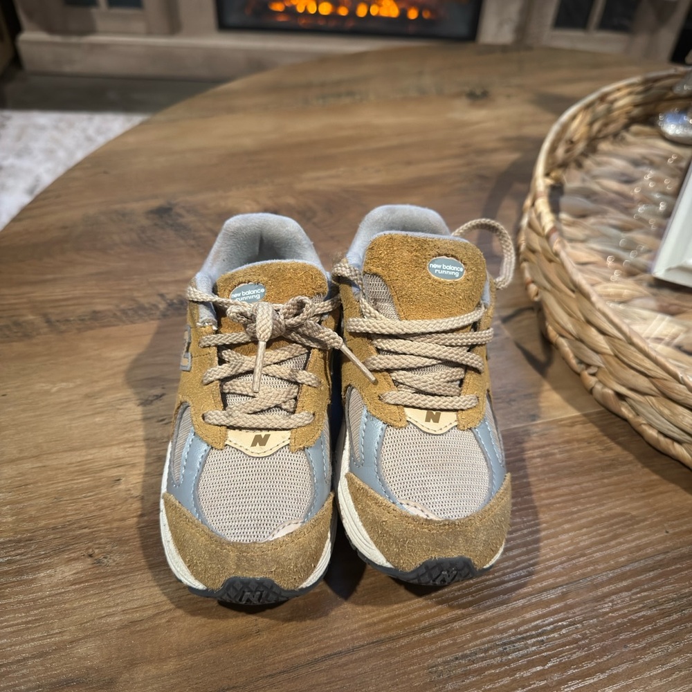 New Balance Kids Tan and Gray Sneakers